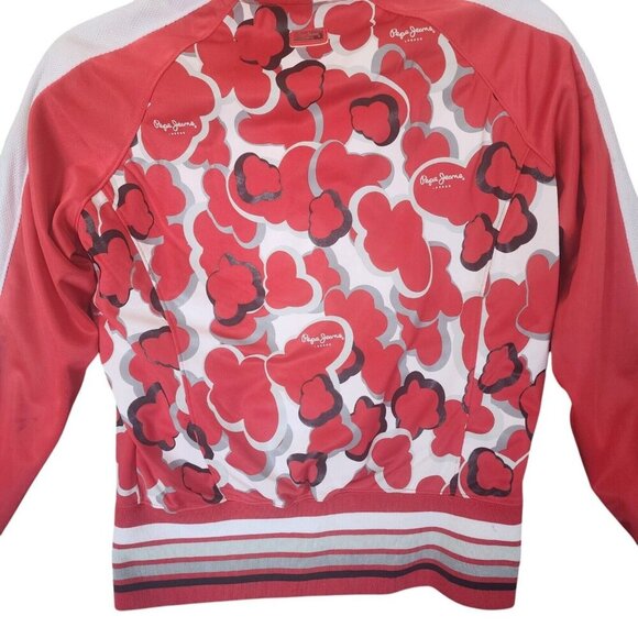 Pepe Jeans Women's Track Jacket Medium Red Heart Print Full Zip Retro Sportswear - Picture 11 of 11